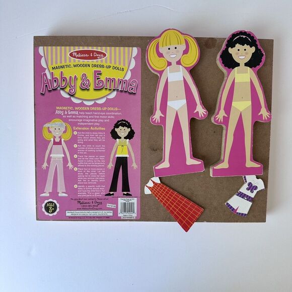 Melissa And Doug Abby And Emma Deluxe Magnetic Wooden Dress Up Dolls Play Set - Picture 2 of 5